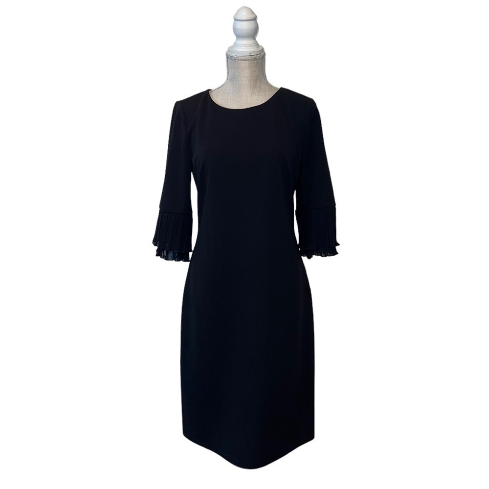 Glamour Black Pleated Bell Sleeve Sheath Dress With Zipper Size 8 NWT - Picture 2 of 5